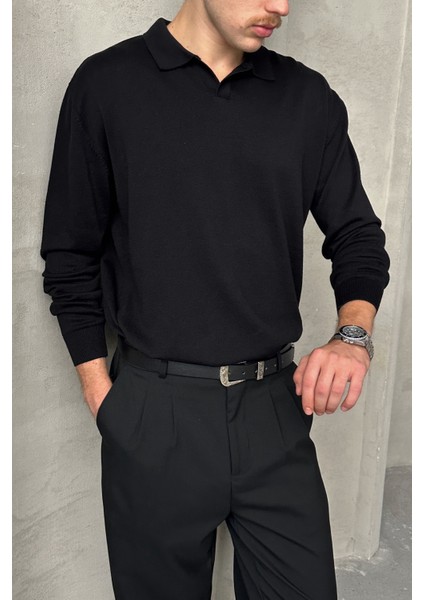 Erkek Pamuklu Polo Yaka Oversize Triko Kazak fiyatları