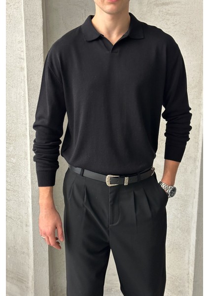 Erkek Pamuklu Polo Yaka Oversize Triko Kazak modelleri