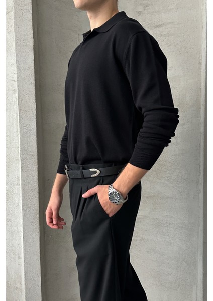 Erkek Pamuklu Polo Yaka Oversize Triko Kazak fırsatları