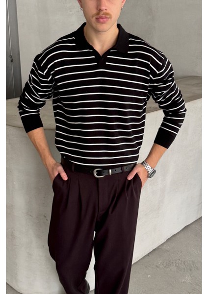 Erkek Pamuklu Polo Yaka Oversize Triko Kazak fiyatları