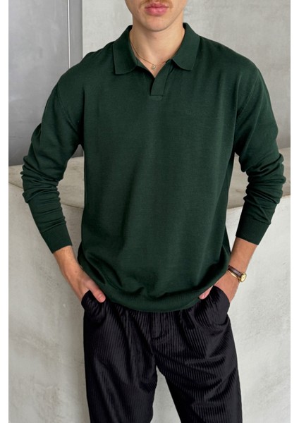 Erkek Pamuklu Polo Yaka Oversize Triko Kazak fiyatları