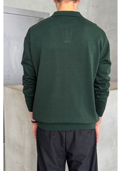 Erkek Pamuklu Polo Yaka Oversize Triko Kazak fırsatları