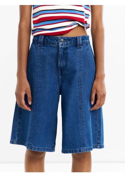 %100 Pamuklu Denim Bermuda Şort