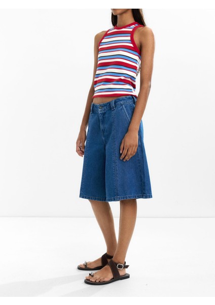 %100 Pamuklu Denim Bermuda Şort