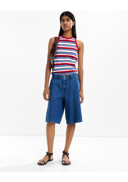 %100 Pamuklu Denim Bermuda Şort