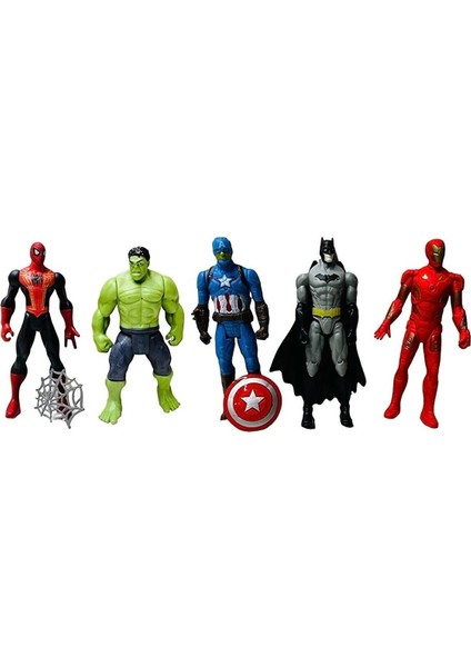 Avengers Işıklı Örümcek Adam Hulk Kaptan Amerika Batman İron Man 5'li Oyun Seti - Süper Kahramanlar