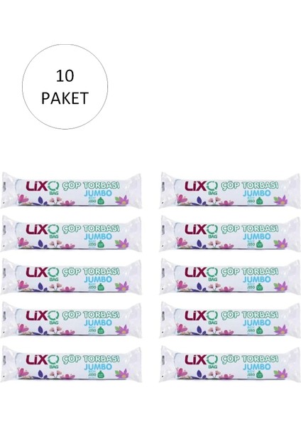 J-250 Jumbo Boy Çöp Torbası 80 x 110 cm 10 Lu Rulo x 10 Paket = 100 Adet (Mavi)