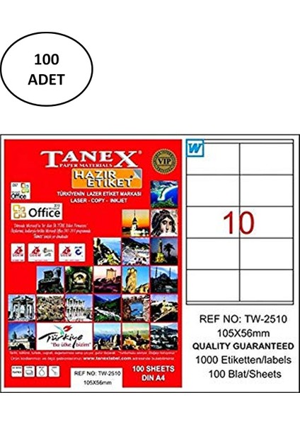 Tanex TW-2510 Lazer Etiket 105X56 mm 100 Lü