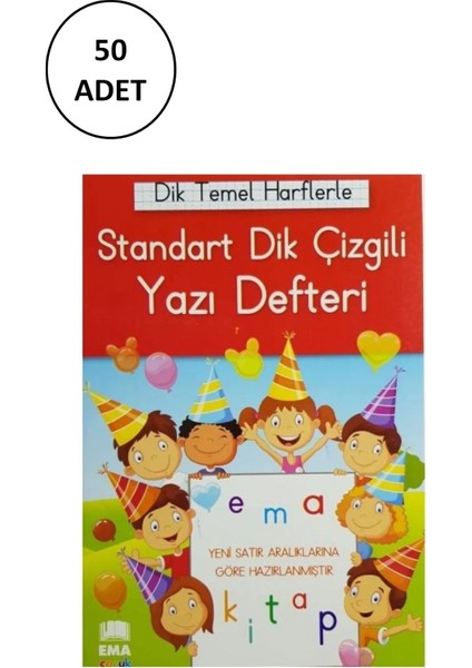 Dik Temel Harflerle Standart Renkli Kareli Yazı Defteri 50 Adet