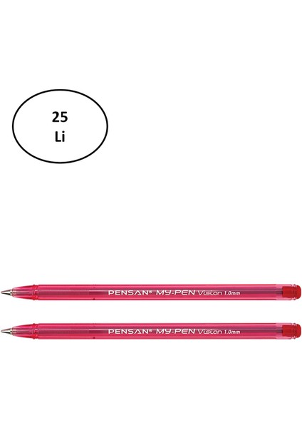 Pensan PE02210TKKI My-Pen Tükenmez Kalem, Kırmızı, 25'li