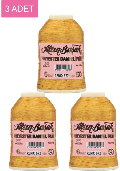 3 Adet Altınbaşak Oya ve Dantel Ipi 20 gr - Royaleks - No: 672