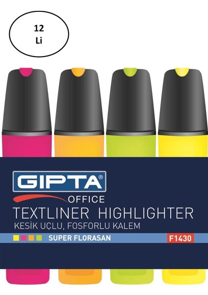 Gıpta Fosforlu Kalem 5 mm Kesik Uç Mor 12'li