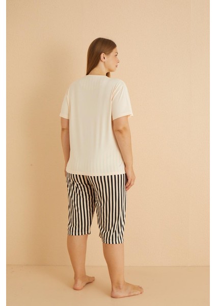 50503-772 Kadın Yazlık Büyük Beden Kapri Pijama Takımı