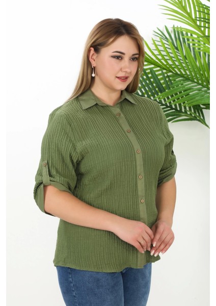 %100 Cotton Büyük Beden Kadın Müslin Kumaş Gömlek