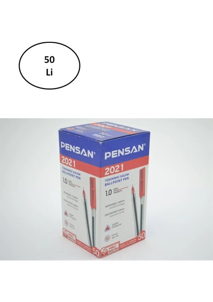 Pensan 2021 Tükenmez Kalem Kırmızı 1.0 mm 50'li