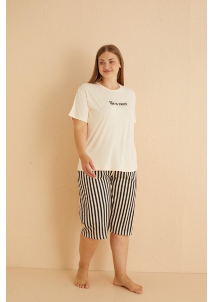 50503-772 Kadın Yazlık Büyük Beden Kapri Pijama Takımı modelleri