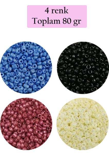 Dökme Cam Kum Boncuk (11/0) 2 mm - 4 Renk - Toplam 80 Gram - BNC401