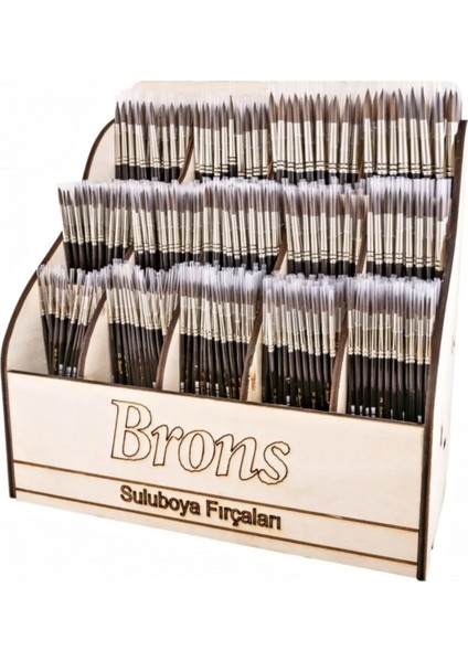 Brons BR-246 Sulu Boya ve Akrilik Boya Fırça Standı Ahşap (720 Li Paket)