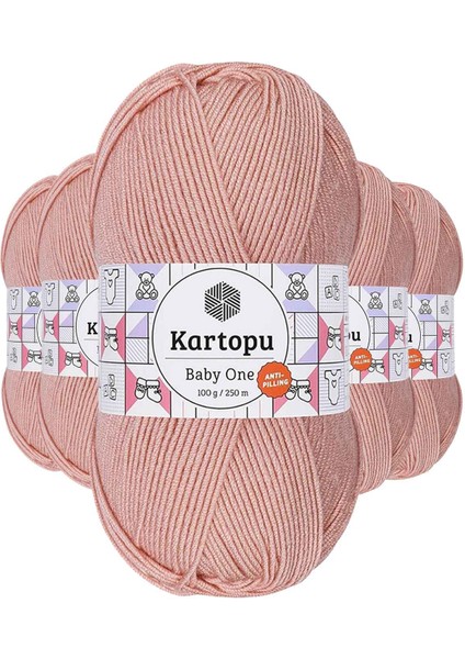 5 Adet Baby One Tüylenmeyen El Örgü İpi Yünü Pudra K258