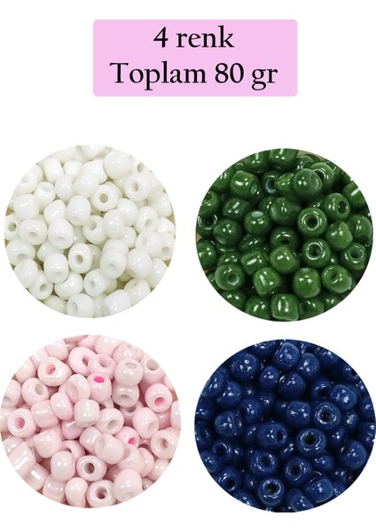 Dökme Cam Kum Boncuk Büyük Boy (6/0) 4 mm - 4 Renk - Toplam 80 Gram - BNC408