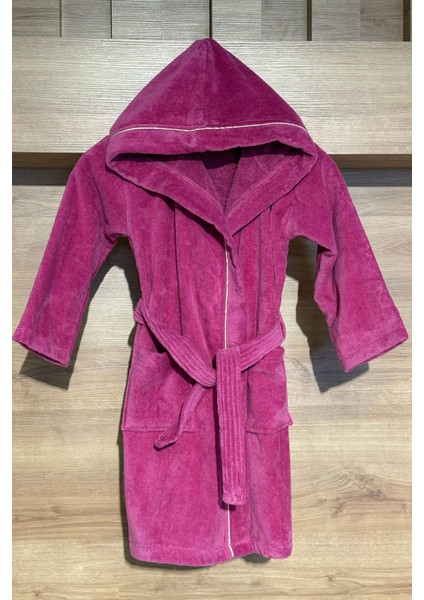 Yumuşak Dokulu Kapüşonlu Çocuk Bornozu - Fuşya - 3-4yaş