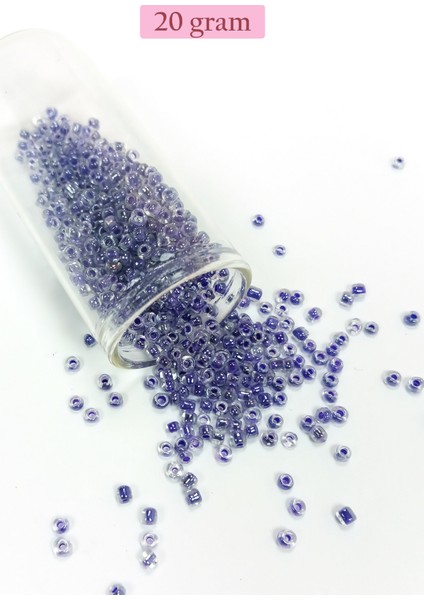 Dökme Cam Kum Boncuk (8/0) 3 mm - 20 Gram - Şeffaf Mor Beyaz - BNC181