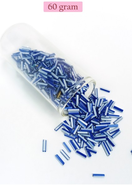 Uzun Boru Kesme Boncuk Çap 2mm Uzunluk 10 mm - 60 Gram - Mavi Beyaz - BNC275