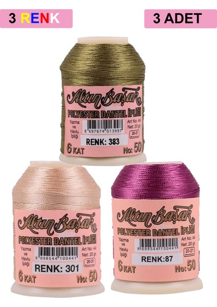 3 Adet Altınbaşak Oya ve Dantel Ipi 20 gr - Royaleks - No: 301 - 087 - 383