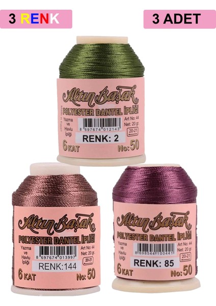 3 Adet Altınbaşak Oya ve Dantel Ipi 20 gr - Royaleks - No: 144 - 085 - 002