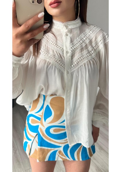 Desenli Önden Yırtmaçlı Şort Etek modelleri