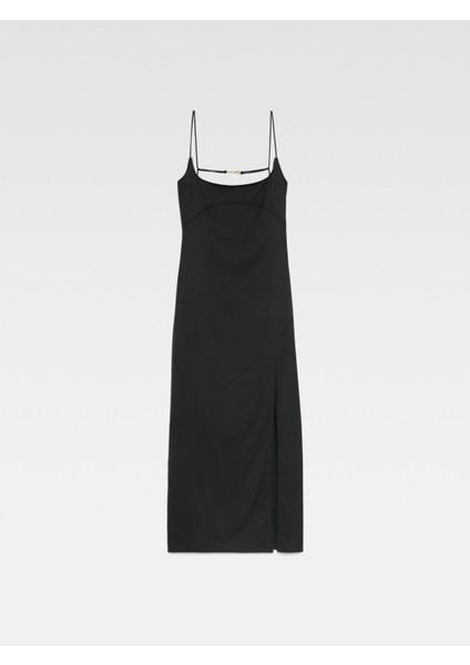 Şık Charm Logo Elbise Fitted Midi, Ince Askılar ve Şık Detaylarla