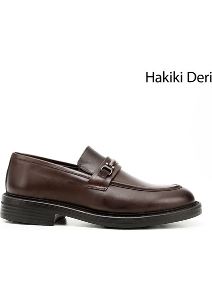 Erkek Kahverengi Tokalı Hakiki Deri Loafer Ayakkabı