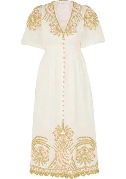 Şık Nakışlı Midi Elbise