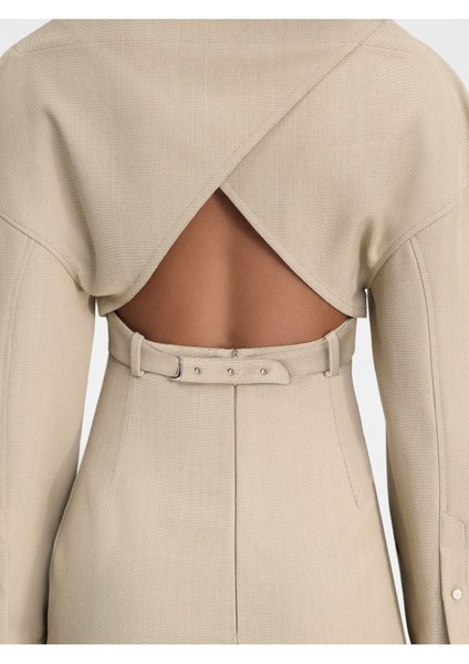 Şık Boat Neck Mini Elbise Yapışık Silüet, Yumuşak Twill Kumaş ve Ayarlanabilir Kemeri