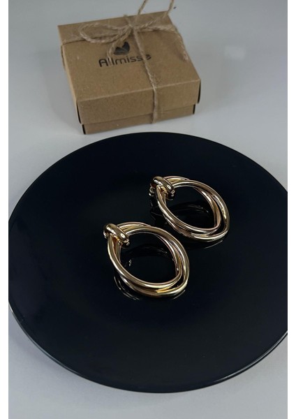 Gold Rose Kaplama Iç Içe Geçmeli Oval Premium Çelik Küpe fiyatları