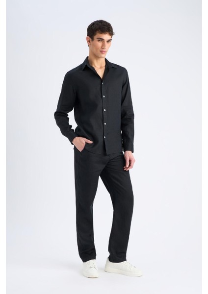 %100 Keten Relax Fit Rahat Kesim Düz Paça Yazlık Pantolon C1117AX25SP