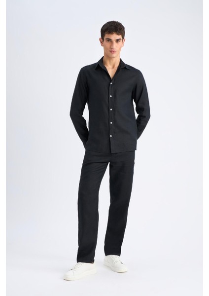 %100 Keten Relax Fit Rahat Kesim Düz Paça Yazlık Pantolon C1117AX25SP