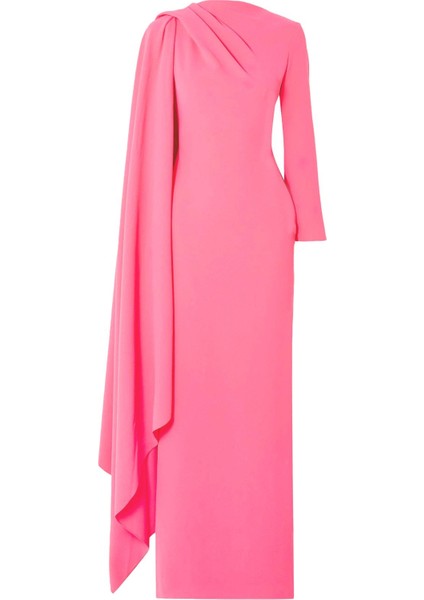 Lydia Pelerinli Maxi Elbise - Pembe