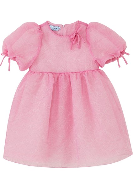 Çocuklar Için Puff Kollu Doku Detaylı Organze Elbise