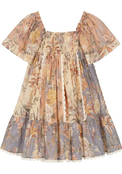 Çocuklar Için Çok Renkli Büzgülü Elbise