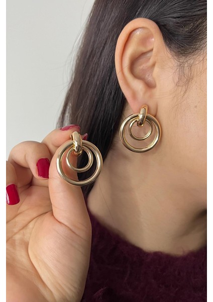 Gold Rose Kaplama Iç Içe Halka Premium Çelik Küpe