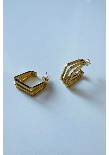 Gold Kaplama Piramit Model Çelik Küpe