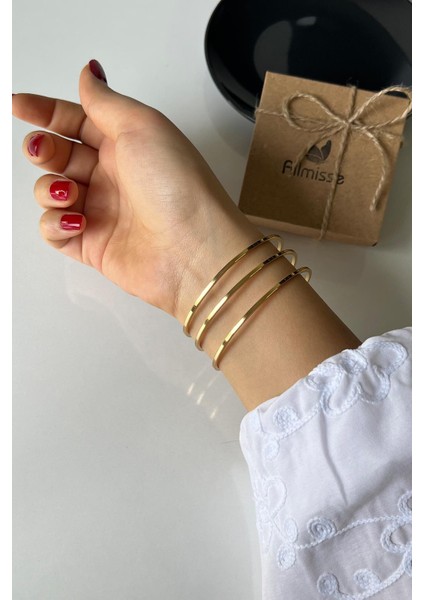 Gold Kaplama Düz 3 Lü Çelik Ajda Model Bilezik (65 mm)