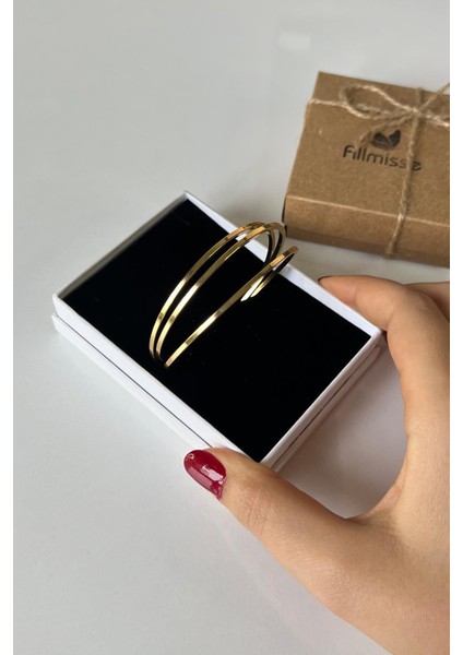 Gold Kaplama Düz 3 Lü Çelik Ajda Model Bilezik (65 mm)