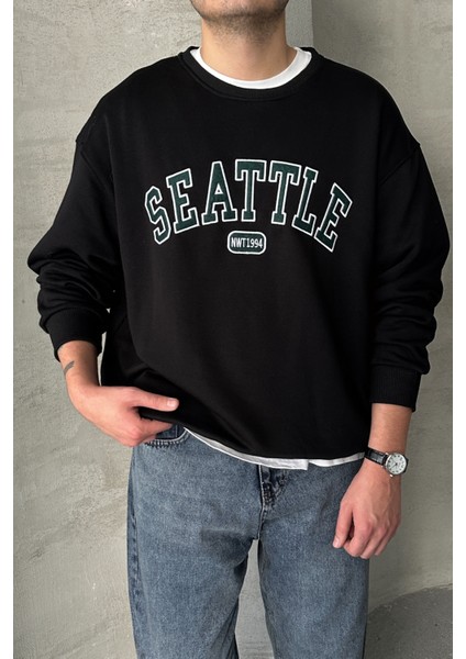 Erkek Seattle Baskılı Oversize Sweatshirt