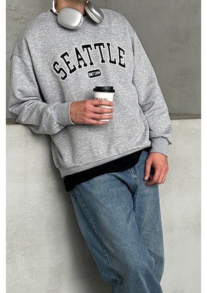 Erkek Seattle Baskılı Oversize Sweatshirt