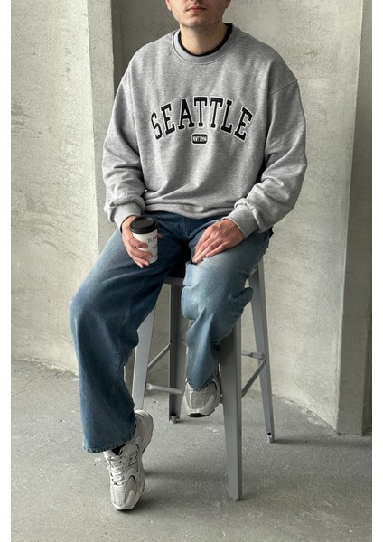 Erkek Seattle Baskılı Oversize Sweatshirt fırsatları