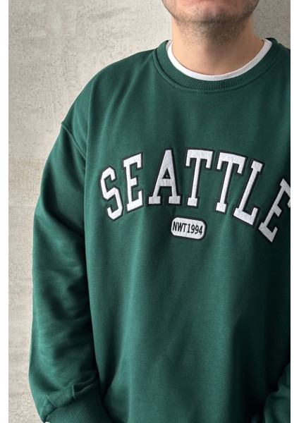Erkek Seattle Baskılı Oversize Sweatshirt modelleri
