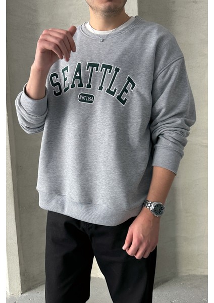 Erkek Seattle Baskılı Oversize Sweatshirt fiyatları