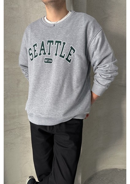 Erkek Seattle Baskılı Oversize Sweatshirt modelleri